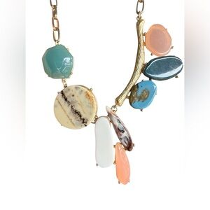 Turquoise/Coral/marble/white Necklace with gold metal pieces